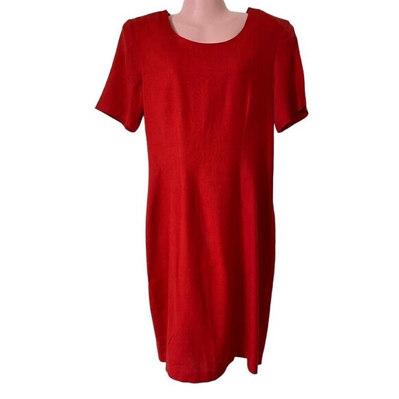 Vtg Sheath Dress Size 8 Red Career Sleeveless Linen Blend Shoulder Pads NOS - Picture 1 of 5